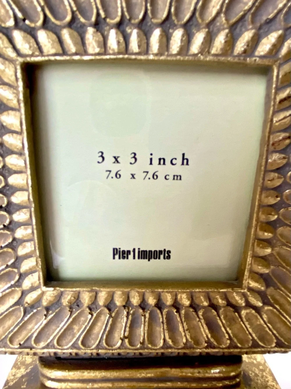Vintage PIER 1 Metallic Gold Pedestal 3 X 3 Square Picture Frame